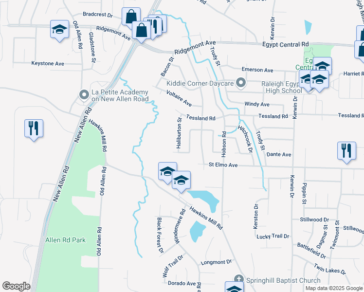 map of restaurants, bars, coffee shops, grocery stores, and more near 4053 Haliburton Street in Memphis