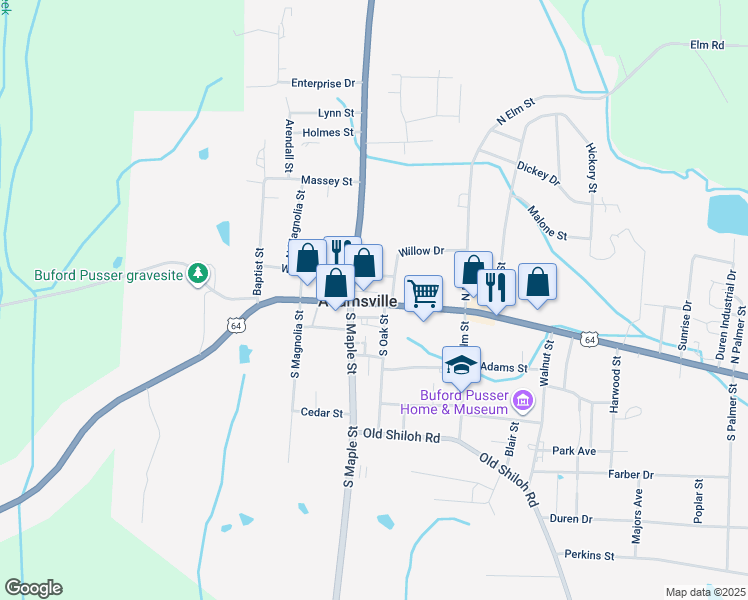 map of restaurants, bars, coffee shops, grocery stores, and more near 138 Tennessee 22 in Adamsville