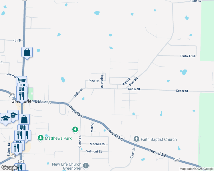 map of restaurants, bars, coffee shops, grocery stores, and more near 15 Tanzanite Drive in Greenbrier