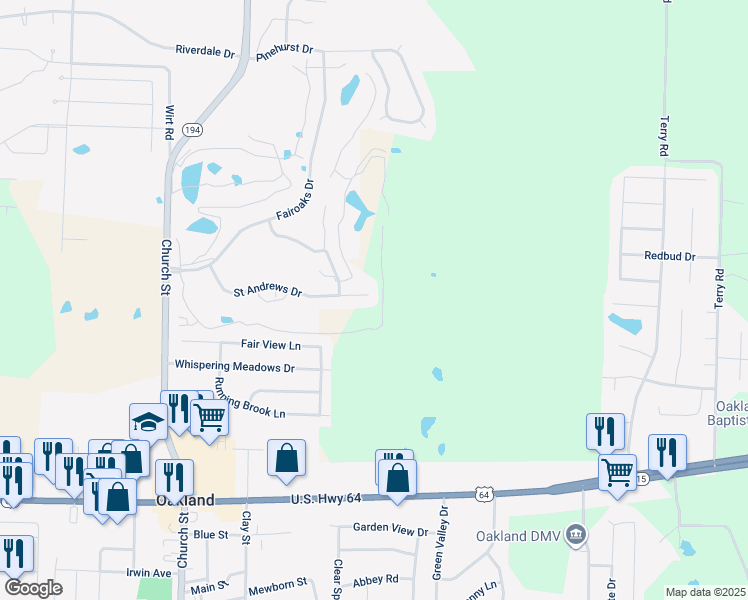 map of restaurants, bars, coffee shops, grocery stores, and more near 460 Saint Andrews Drive in Oakland