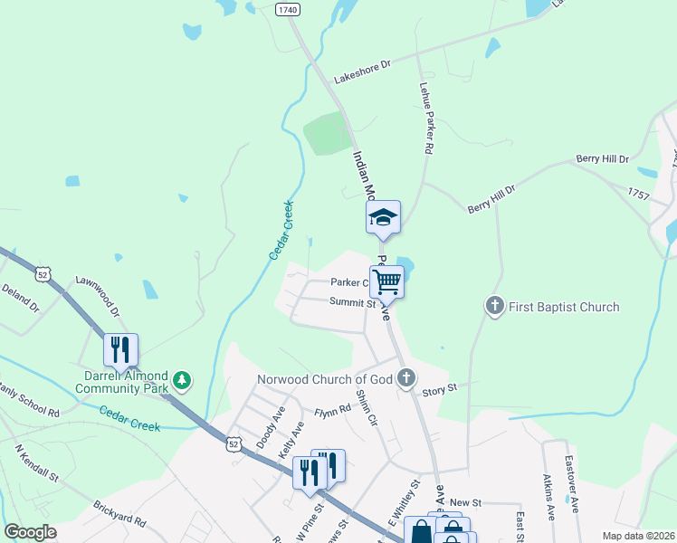map of restaurants, bars, coffee shops, grocery stores, and more near 421 Parker Circle in Norwood