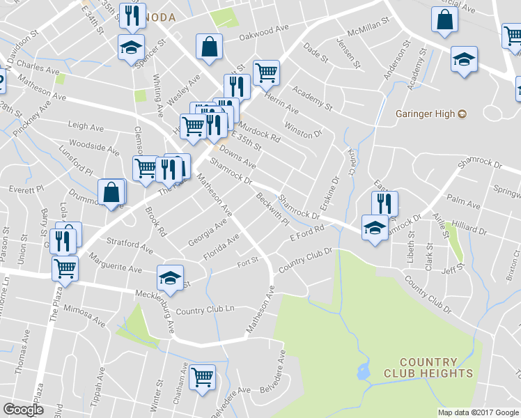 map of restaurants, bars, coffee shops, grocery stores, and more near in Charlotte
