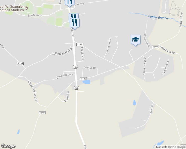 map of restaurants, bars, coffee shops, grocery stores, and more near 1704 Patrick Avenue in Shelby