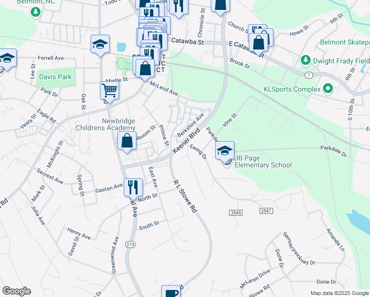 map of restaurants, bars, coffee shops, grocery stores, and more near 259 Keener Boulevard in Belmont