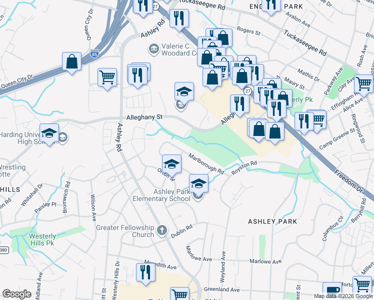 map of restaurants, bars, coffee shops, grocery stores, and more near 3208 Marlborough Road in Charlotte