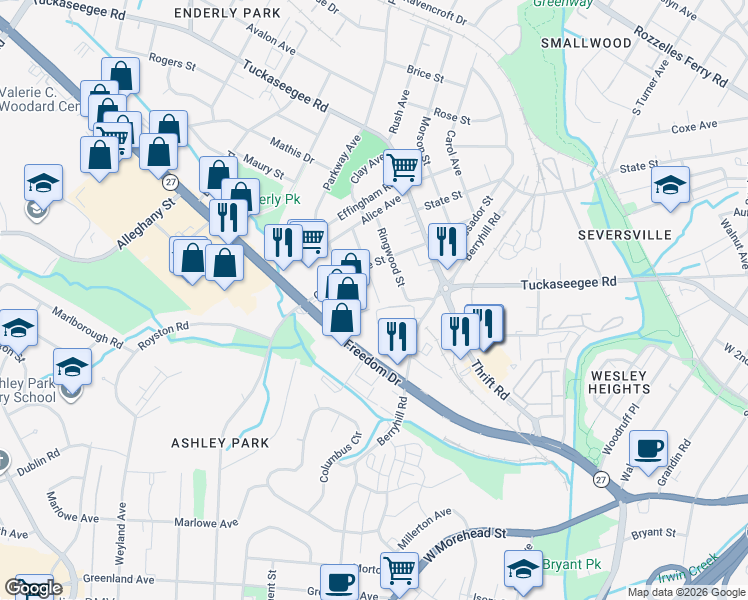 map of restaurants, bars, coffee shops, grocery stores, and more near in Charlotte