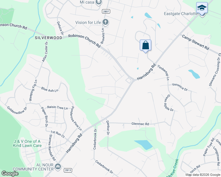 map of restaurants, bars, coffee shops, grocery stores, and more near 4130 Stockbrook Drive in Charlotte