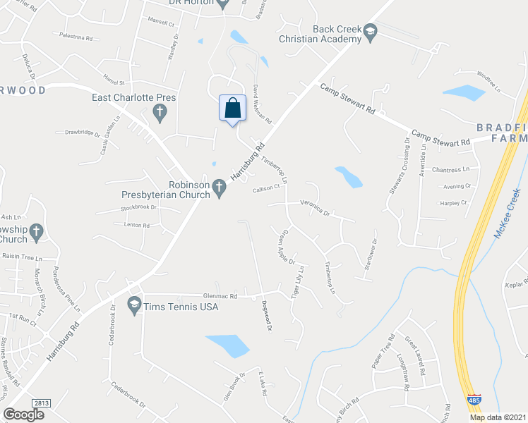 map of restaurants, bars, coffee shops, grocery stores, and more near 9604 Veronica Drive in Charlotte