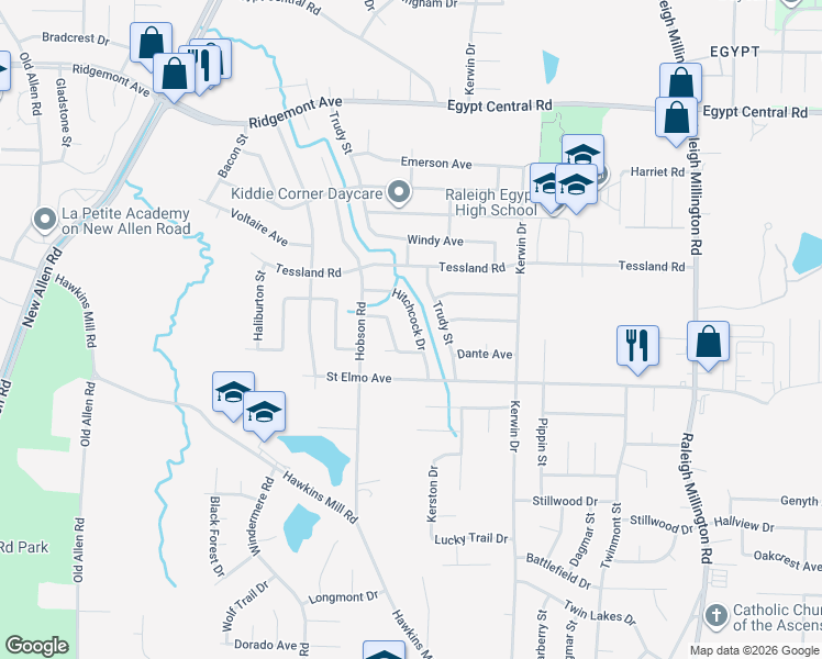 map of restaurants, bars, coffee shops, grocery stores, and more near 4057 Hitchcock Drive in Memphis