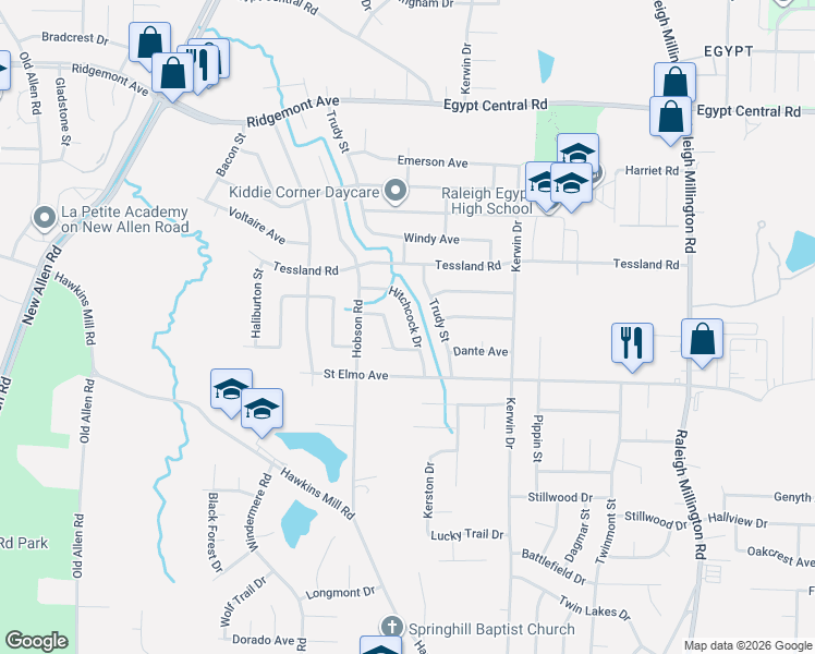 map of restaurants, bars, coffee shops, grocery stores, and more near 4057 Hitchcock Drive in Memphis