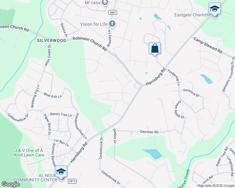 map of restaurants, bars, coffee shops, grocery stores, and more near 4130 Stockbrook Drive in Charlotte