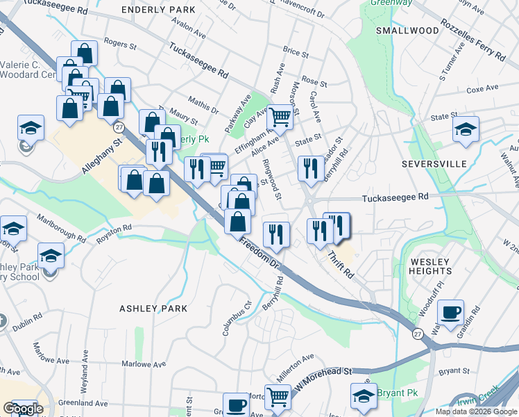 map of restaurants, bars, coffee shops, grocery stores, and more near in Charlotte