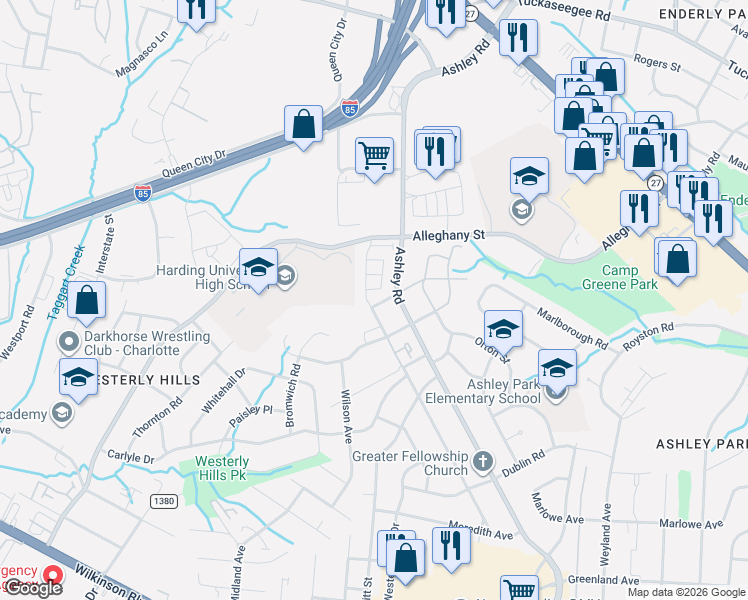 map of restaurants, bars, coffee shops, grocery stores, and more near in Charlotte