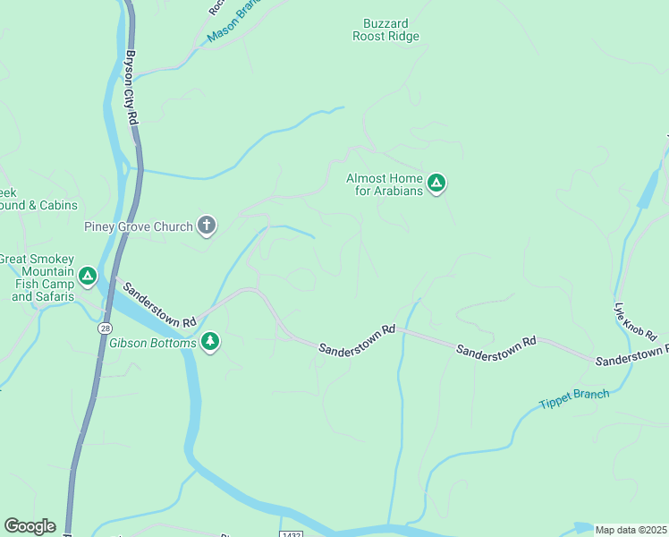 map of restaurants, bars, coffee shops, grocery stores, and more near Bryson City Road in Franklin
