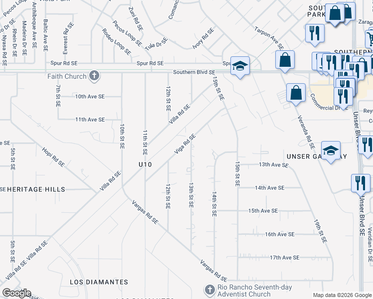 map of restaurants, bars, coffee shops, grocery stores, and more near 1204 Viga Road in Rio Rancho