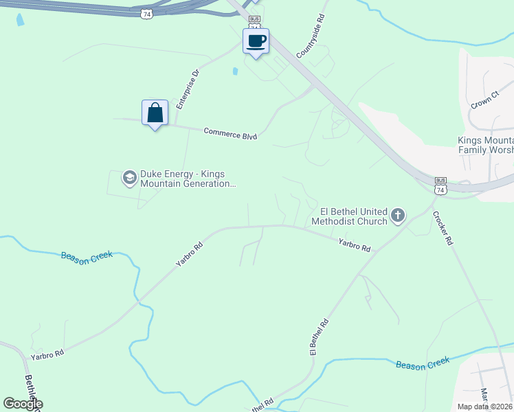 map of restaurants, bars, coffee shops, grocery stores, and more near 140 Yarbro Road in Kings Mountain