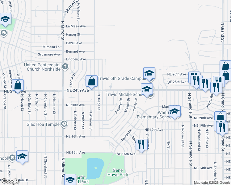 map of restaurants, bars, coffee shops, grocery stores, and more near 2401-2411 Northeast 24th Avenue in Amarillo