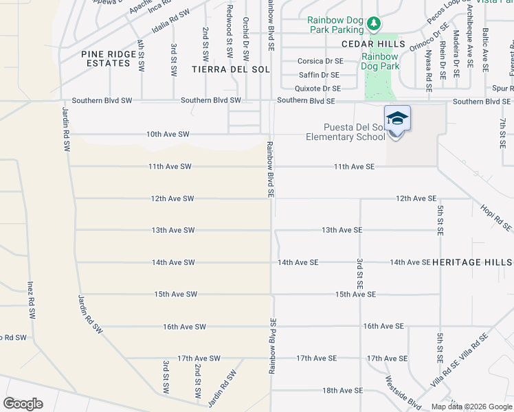 map of restaurants, bars, coffee shops, grocery stores, and more near 20 12th Avenue Southwest in Rio Rancho