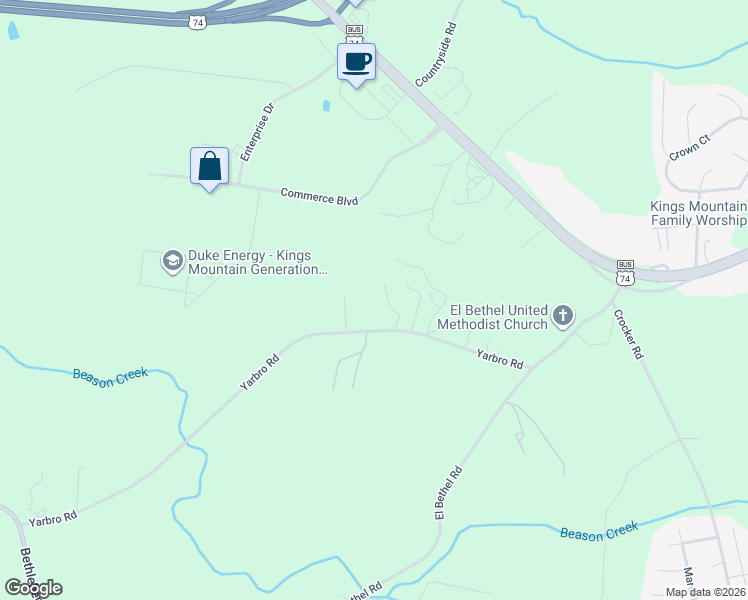 map of restaurants, bars, coffee shops, grocery stores, and more near 140 Yarbro Road in Kings Mountain