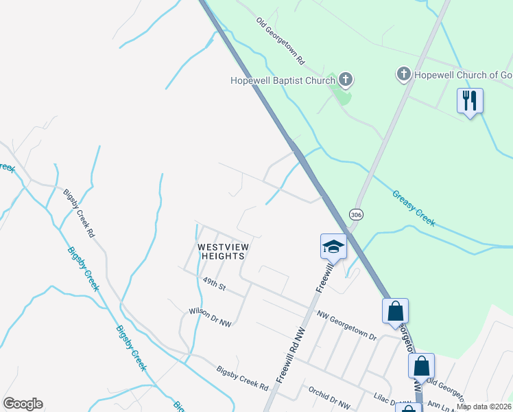 map of restaurants, bars, coffee shops, grocery stores, and more near 3490 Northwest Georgetown Drive in Cleveland
