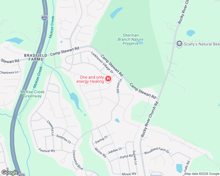 map of restaurants, bars, coffee shops, grocery stores, and more near 3833 Camp Stewart Road in Charlotte