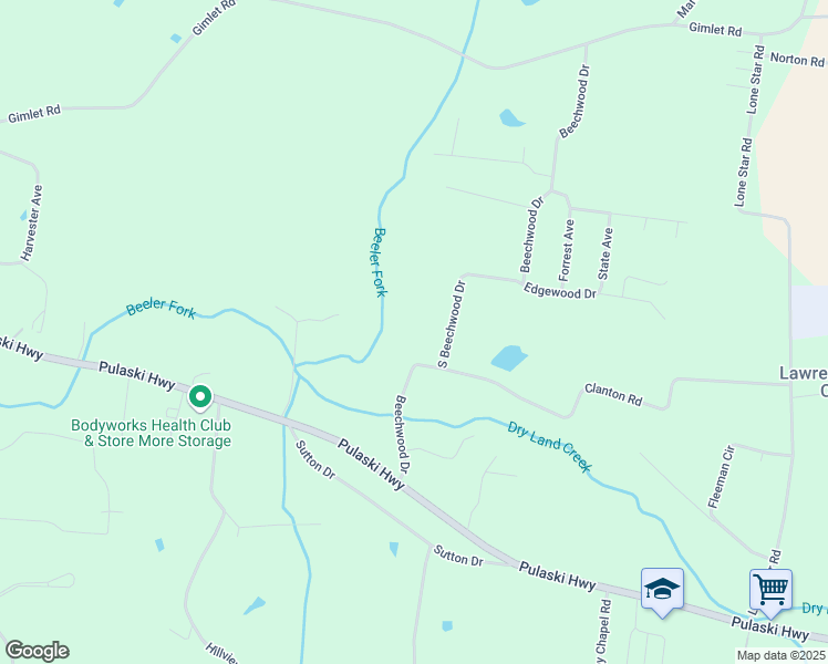 map of restaurants, bars, coffee shops, grocery stores, and more near 2600 Clanton Road in Lawrenceburg
