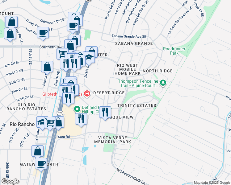 map of restaurants, bars, coffee shops, grocery stores, and more near 4237 High Mesa Road Southeast in Rio Rancho