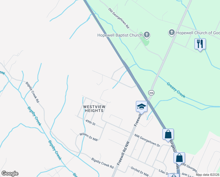 map of restaurants, bars, coffee shops, grocery stores, and more near 3490 Northwest Georgetown Drive in Cleveland