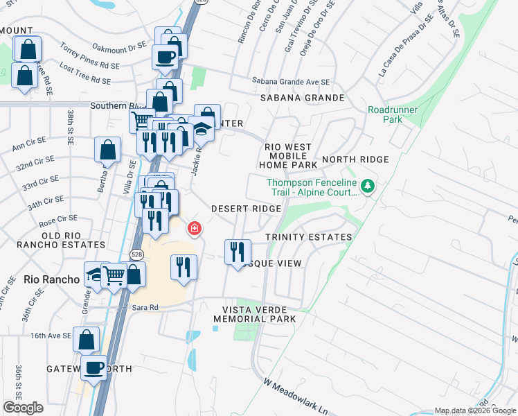 map of restaurants, bars, coffee shops, grocery stores, and more near 4237 High Mesa Road Southeast in Rio Rancho