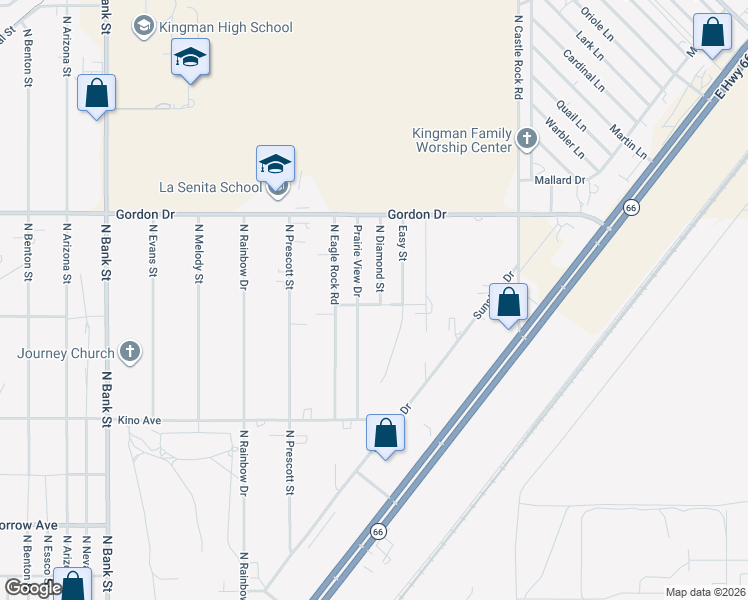 map of restaurants, bars, coffee shops, grocery stores, and more near 3907 North Diamond Street in Kingman