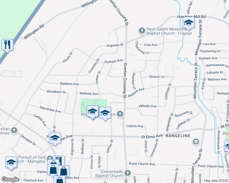 map of restaurants, bars, coffee shops, grocery stores, and more near 2048 Wellons Avenue in Memphis