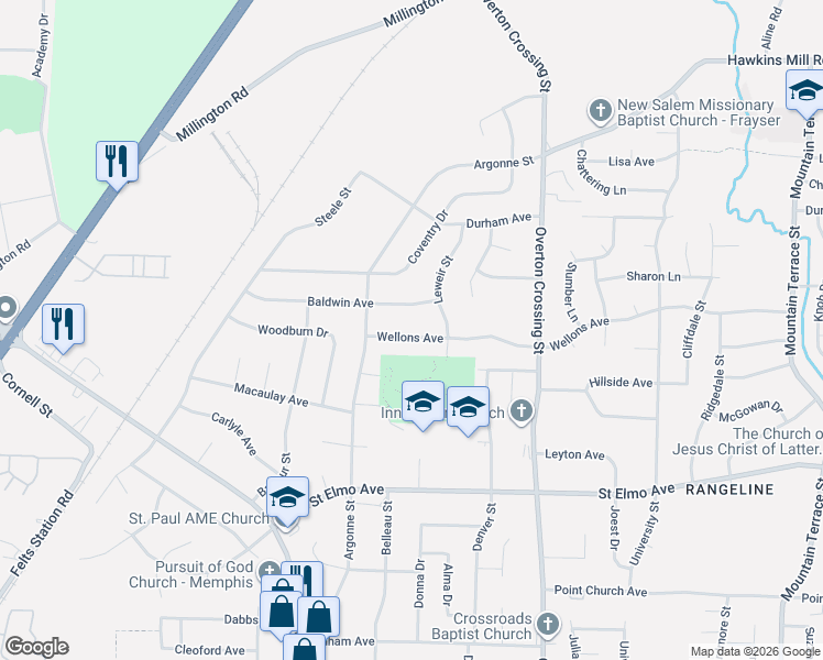 map of restaurants, bars, coffee shops, grocery stores, and more near 1952 Wellons Avenue in Memphis