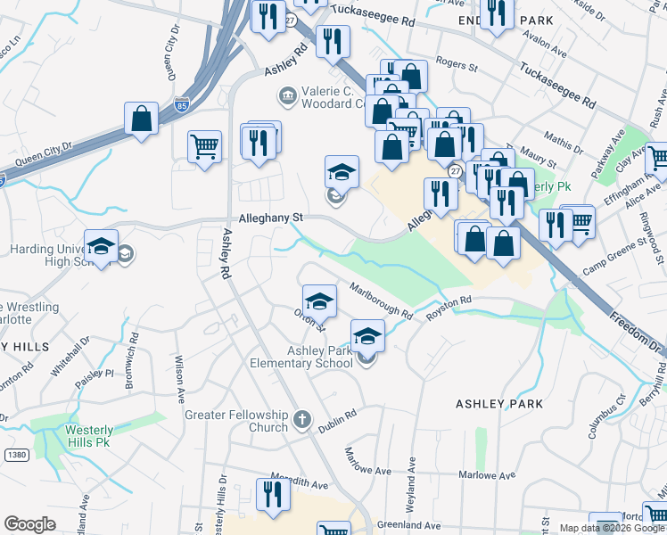 map of restaurants, bars, coffee shops, grocery stores, and more near 3208 Marlborough Road in Charlotte