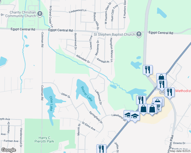 map of restaurants, bars, coffee shops, grocery stores, and more near 4055 North Lake Forest Drive in Memphis