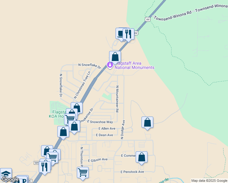map of restaurants, bars, coffee shops, grocery stores, and more near 4880 East Indian Drive in Flagstaff