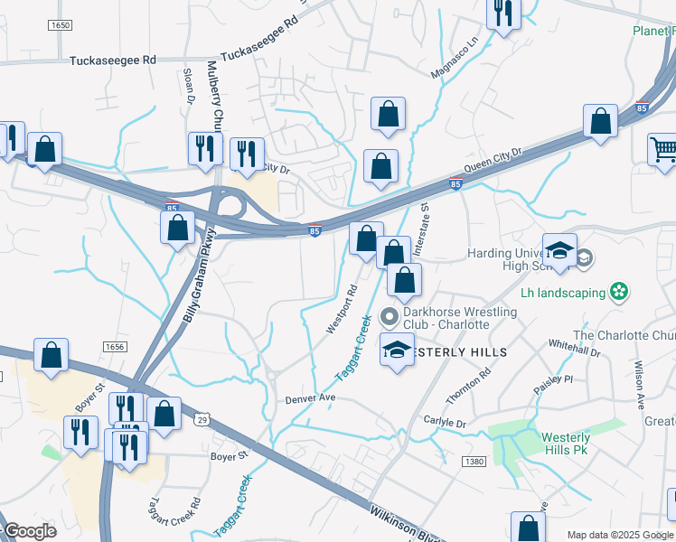 map of restaurants, bars, coffee shops, grocery stores, and more near in Charlotte