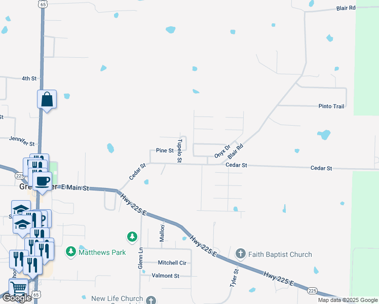 map of restaurants, bars, coffee shops, grocery stores, and more near 19 Tanzanite Drive in Greenbrier