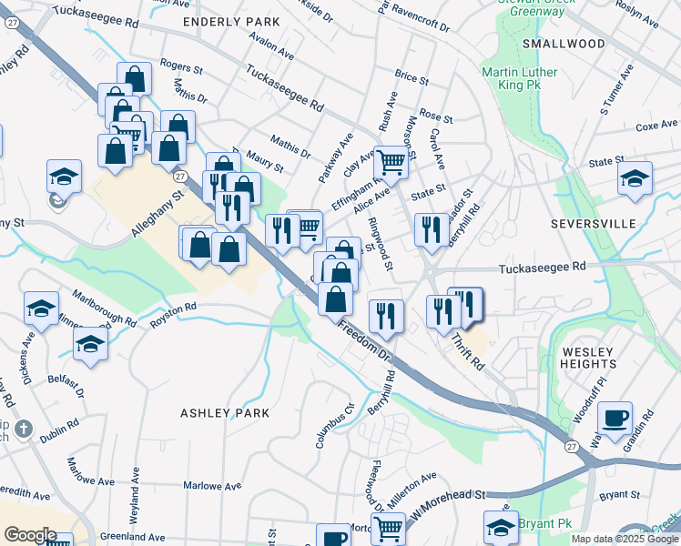 map of restaurants, bars, coffee shops, grocery stores, and more near 2426 Freedom Dr in Charlotte