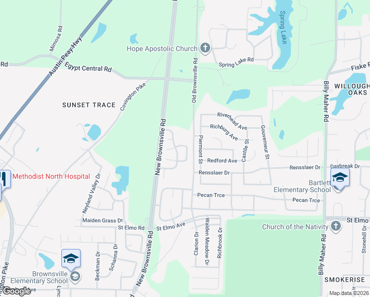 map of restaurants, bars, coffee shops, grocery stores, and more near 5596 Dedo Circle in Bartlett
