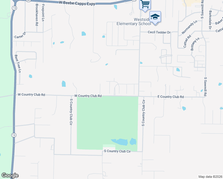 map of restaurants, bars, coffee shops, grocery stores, and more near 916 West Country Club Road in Searcy