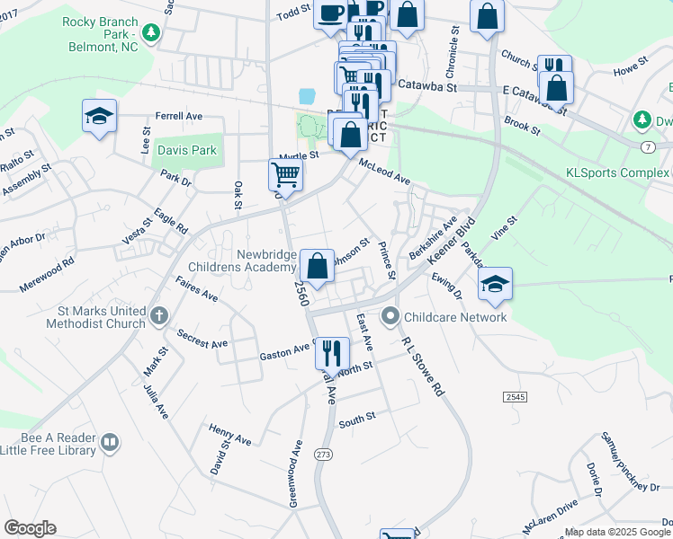 map of restaurants, bars, coffee shops, grocery stores, and more near 203 Poplar Street in Belmont