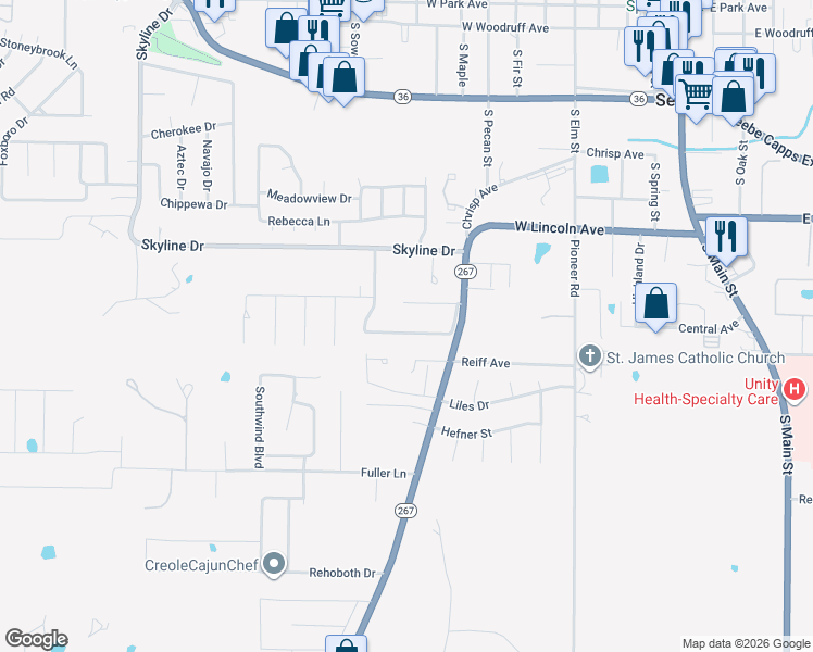 map of restaurants, bars, coffee shops, grocery stores, and more near 18 Jenny Lynne Drive in Searcy