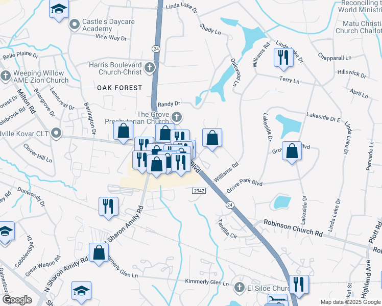 map of restaurants, bars, coffee shops, grocery stores, and more near in Charlotte