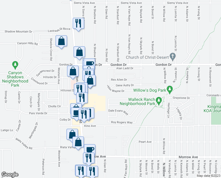 map of restaurants, bars, coffee shops, grocery stores, and more near 2016 John Wayne Road in Kingman