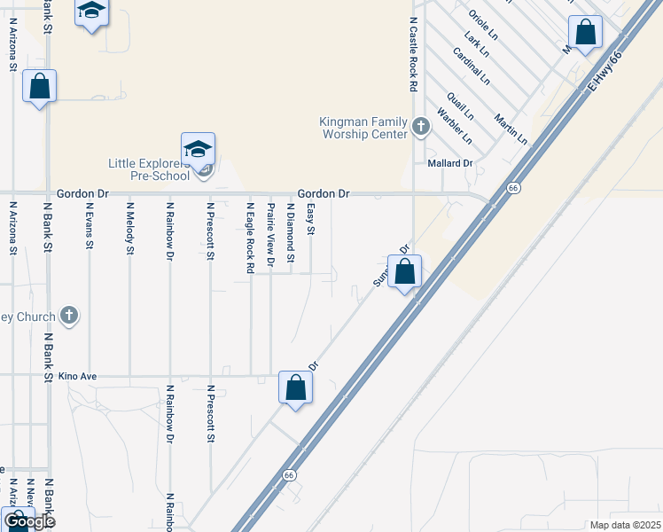 map of restaurants, bars, coffee shops, grocery stores, and more near 3506 North Diamond Street in Kingman