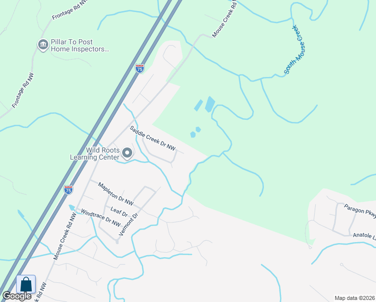 map of restaurants, bars, coffee shops, grocery stores, and more near 259 Saddle Creek Drive Northwest in Cleveland