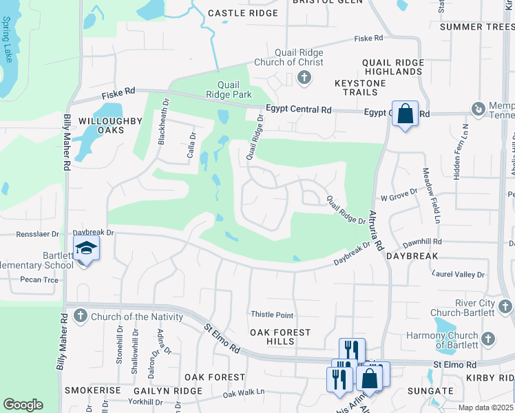 map of restaurants, bars, coffee shops, grocery stores, and more near 6313 Fairway Hill Cove in Bartlett