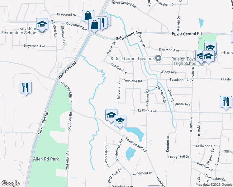 map of restaurants, bars, coffee shops, grocery stores, and more near 4053 Haliburton Street in Memphis