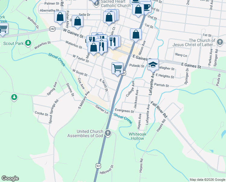 map of restaurants, bars, coffee shops, grocery stores, and more near 219 Plummer Street in Lawrenceburg