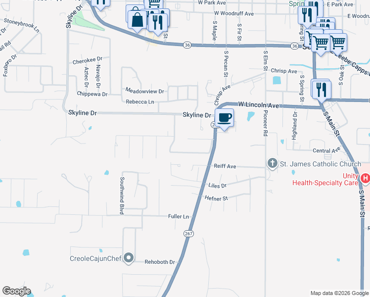 map of restaurants, bars, coffee shops, grocery stores, and more near 18 Jenny Lynne Drive in Searcy